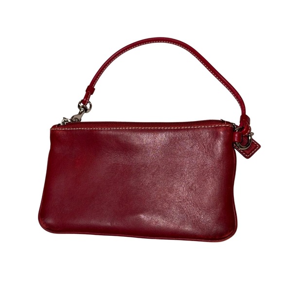 Coach Soho Red Burgundy Leather Buckle Wristlet Vintage Y2K Contrast Stitch